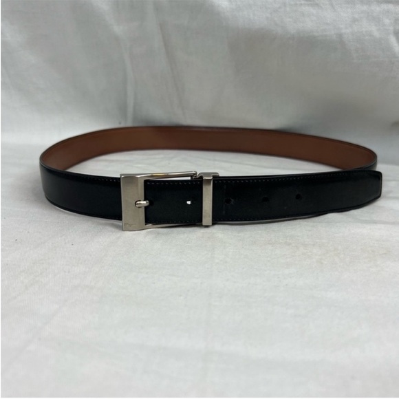 Salvatore ferragamo square buckle genuine leather belt black silver Italy